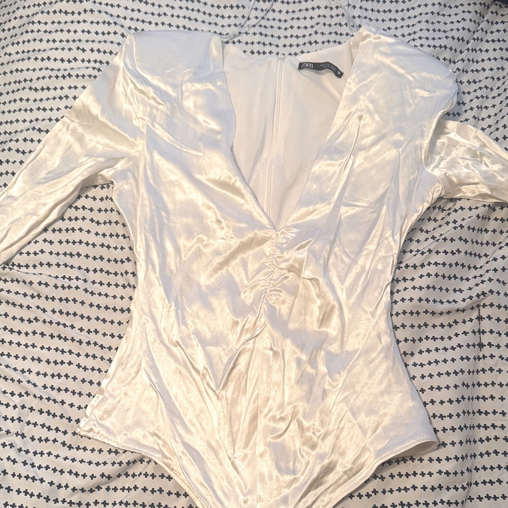 Zara Cream Satin Bodysuit